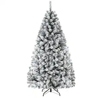 Costway 6 ft. Unlit Premium Snow Flocked Hinged Artificial Christmas Tree with Metal Stand MS2J-H... | The Home Depot