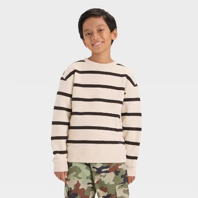 Boys' Fleece Striped Sweatshirt - Cat & Jack™ Beige XS | Target