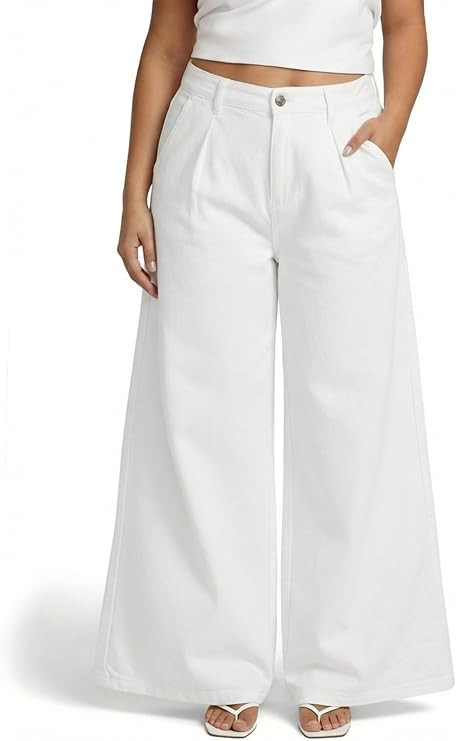 Tapata Women's Wide Leg Jeans 24/27/30/33 Inseam Petite Elastic Waist Baggy Denim Pants Plus Size... | Amazon (US)