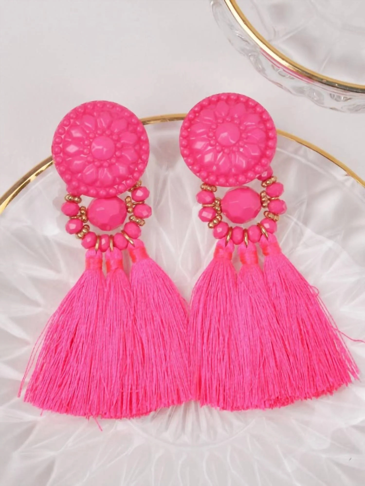 Women's Tassel Drop Earrings In Pink | Shop Simon