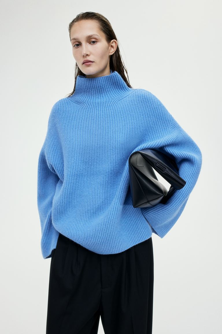 Jersey de canalé con cuello perkins - Azul - MUJER | H&M ES | H&M (FR, IT, ES, PT, BE)