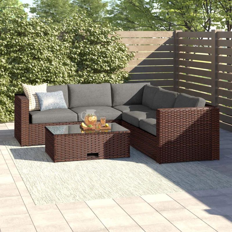 Cotswald Wicker/Rattan 5 - Person Seating Group with Cushions | Wayfair North America