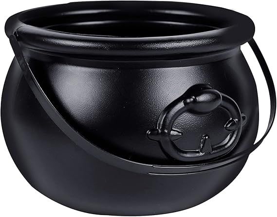 Zcaukya Halloween Large Cauldron, 7.4" Black Plastic Witch Pot with Handle, Vintage Cauldron Cand... | Amazon (US)