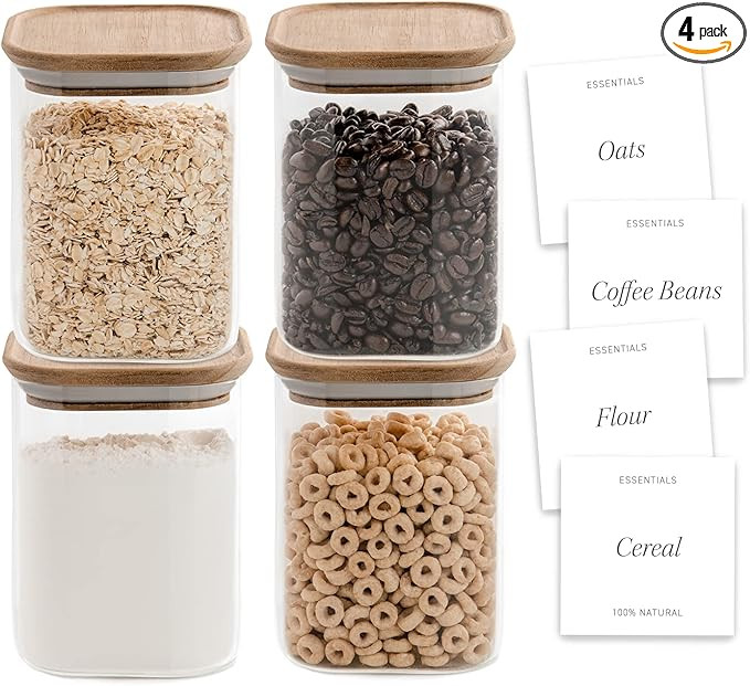 Bloom & Breeze Airtight Square Food Storage Containers , Stackable with Labels, Glass Storage Con... | Amazon (US)