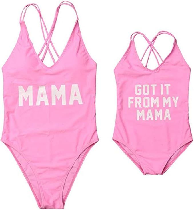 SWIMILY Mommy and Me Swimsuits One Piece Letter Print Matching Bathing Suit | Amazon (US)