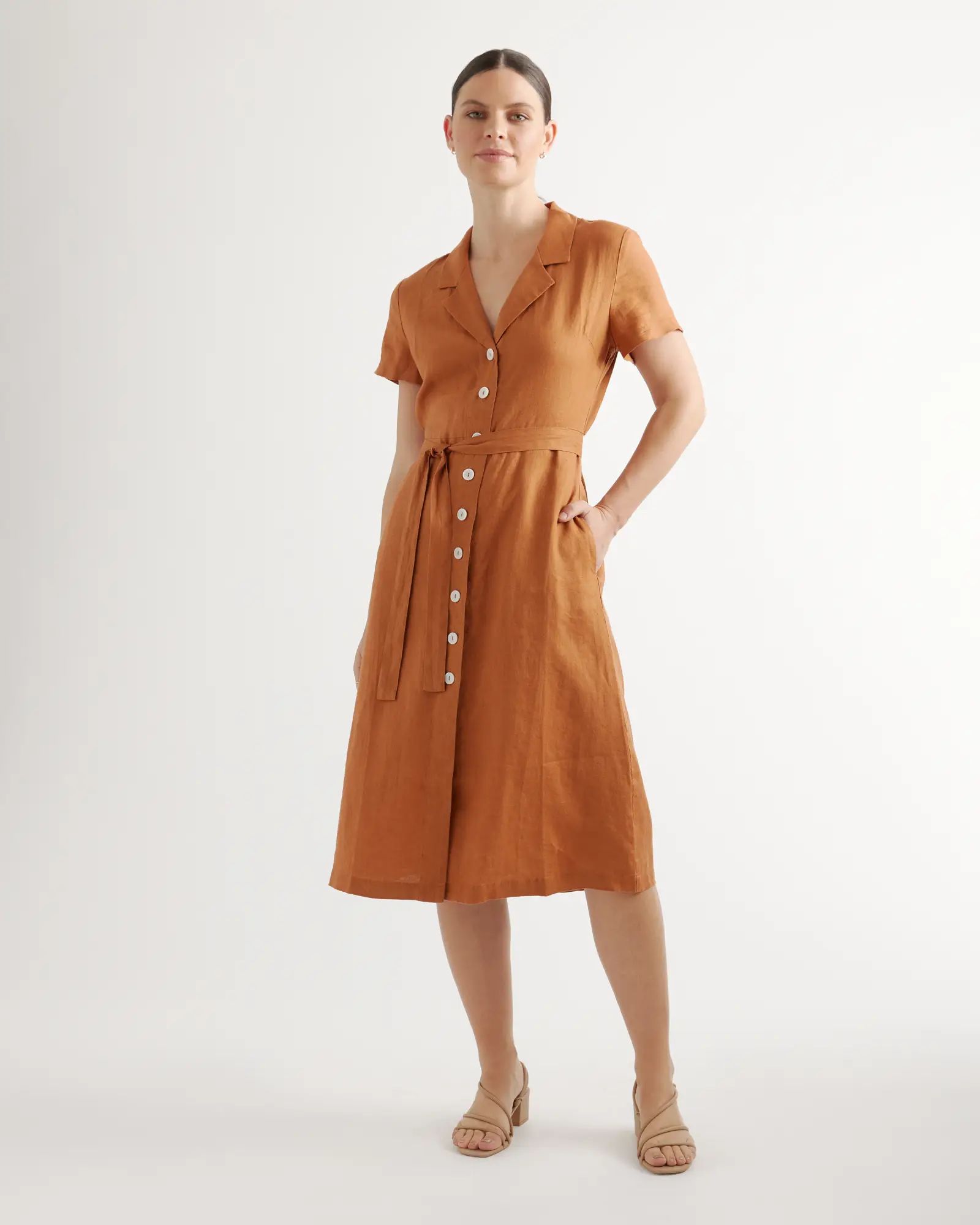 100% European Linen Button Front Dress | Quince