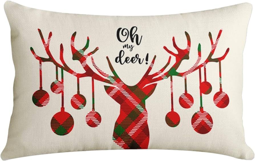 Sanwarm Throw Pillow Cover Home Decor Reindeer Christmas Buffalo Plaid Deer Pillow Case Decorativ... | Amazon (US)