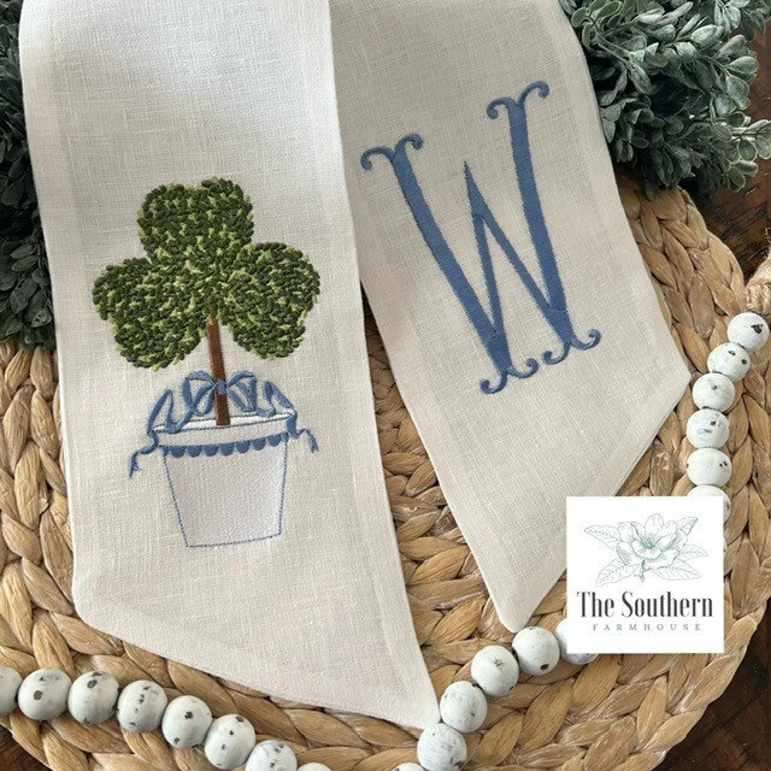 100% Linen Monogrammed Wreath Sash, Basket Sash Shamrock Topiary With Monogram St. Patrick's Day ... | Etsy (US)