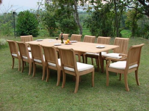 TeakStation 12 Seater Grade-A Teak Wood 13pc Dining Set: 117" Double Extension Rectangle Table 12... | Amazon (US)