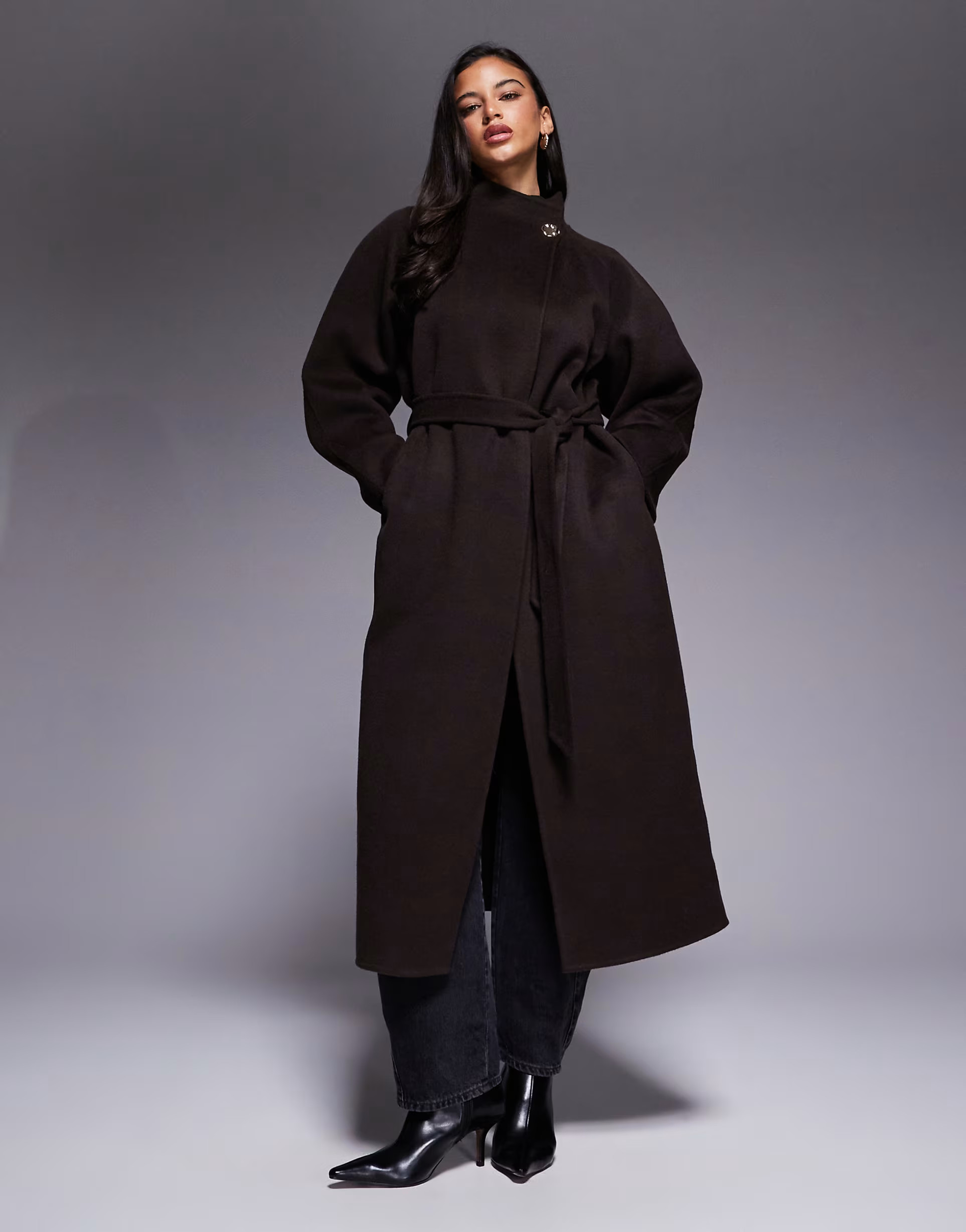 ASOS DESIGN premium wool rich longline coat with gold button in chocolate | ASOS (Global)