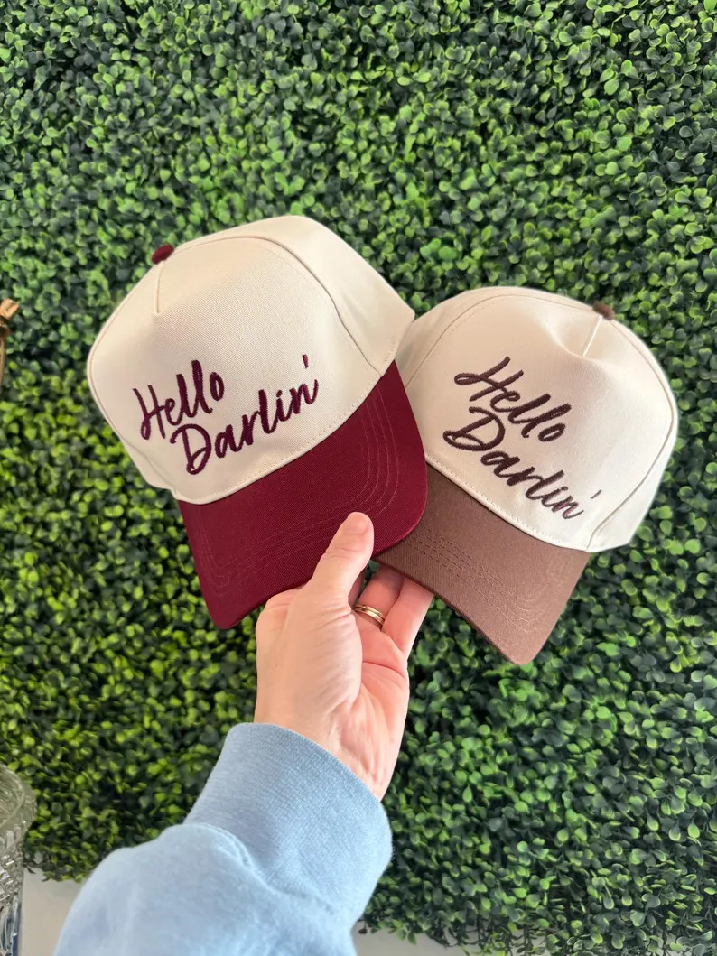 Hello Darlin' Vintage Trucker Hat - Embroidered Canvas Burgundy Hat - Funny Hat - Etsy | Etsy (US)