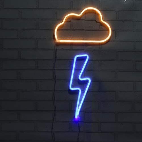 Neon Lights 2 Packs Blue Lightning Bolt +Yellow Cloud Battery and USB Powered Wall Art LED Decora... | Amazon (US)