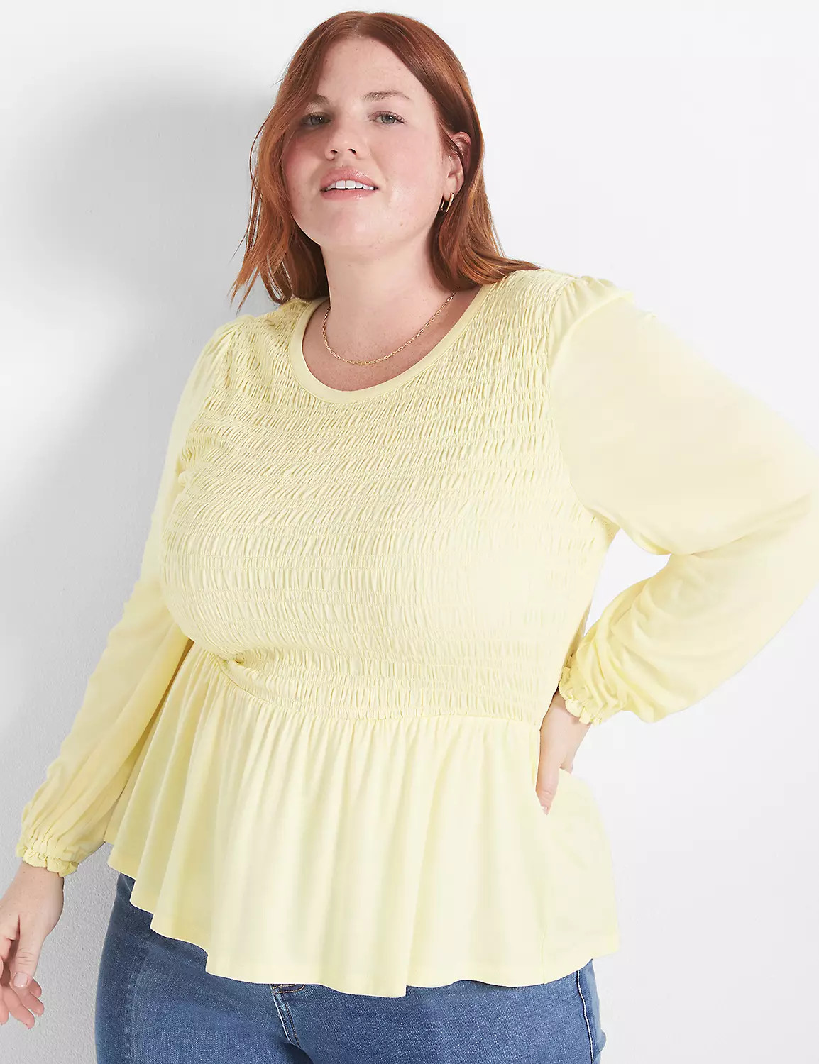 Fitted Smocked Bodice Peplum Top | LaneBryant | Lane Bryant (US)
