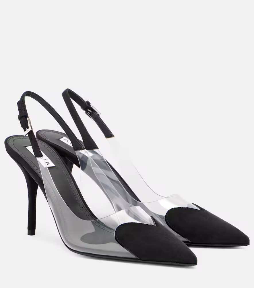 Alaia Cour 90 suede and PVC slingback pumps | Mytheresa (UK)
