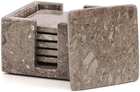 Marble Coasters Set of 6 Oceanic 3.5 Inch Square Coaster for Drinks with Holder, Drink Coaster fo... | Amazon (US)