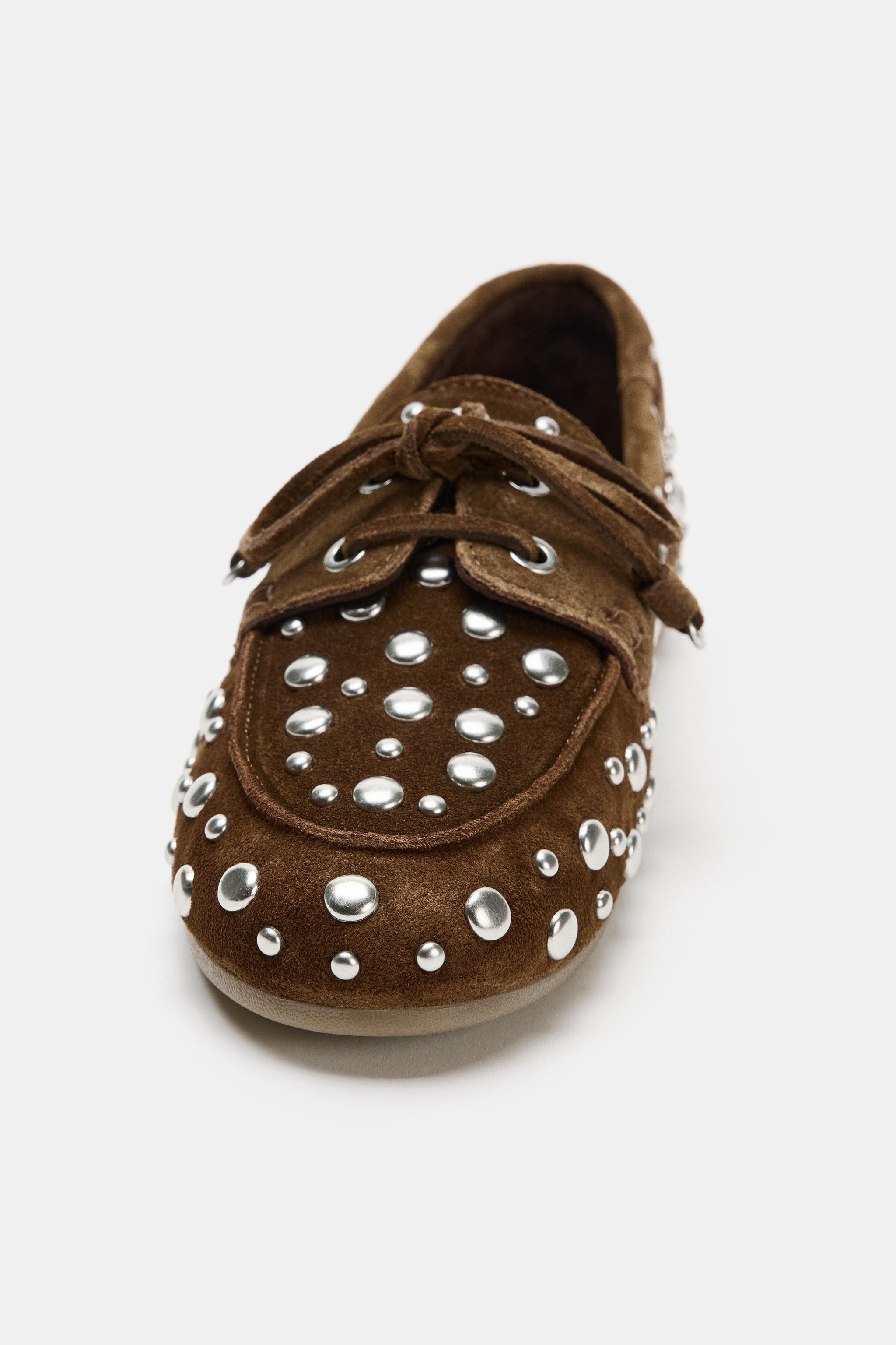 STUDDED SPLIT SUEDE DECK SHOES | Zara UK