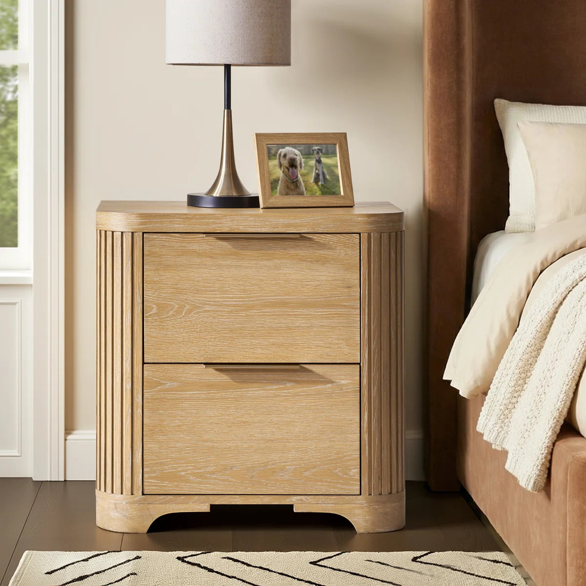 Kaybri 26''W Modern 2-Drawer Fluted Nightstand with Power Outlet | Wayfair North America
