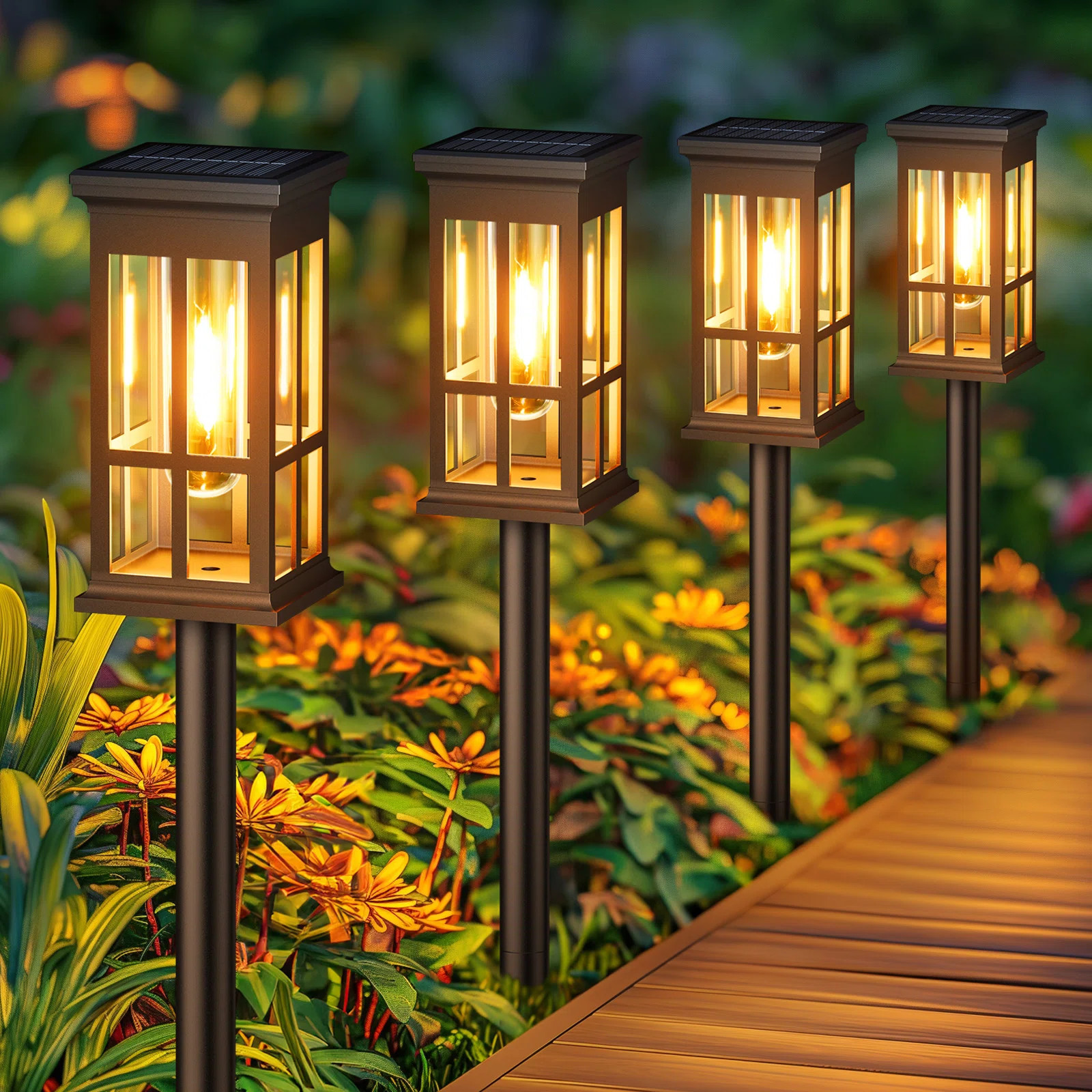 KOOPER Solar Pathway Lights Outdoor, 4 Pack Upgraded Solar Garden Lights Outdoor Waterproof, Brig... | Wayfair North America