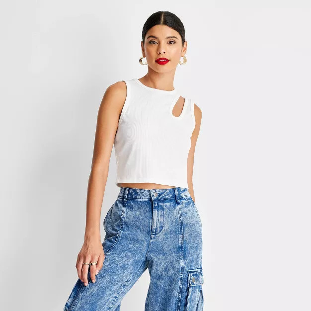 Women's Ribbed Cut Out Crop Tank Top - Future Collective™ with Kahlana Barfield Brown | Target