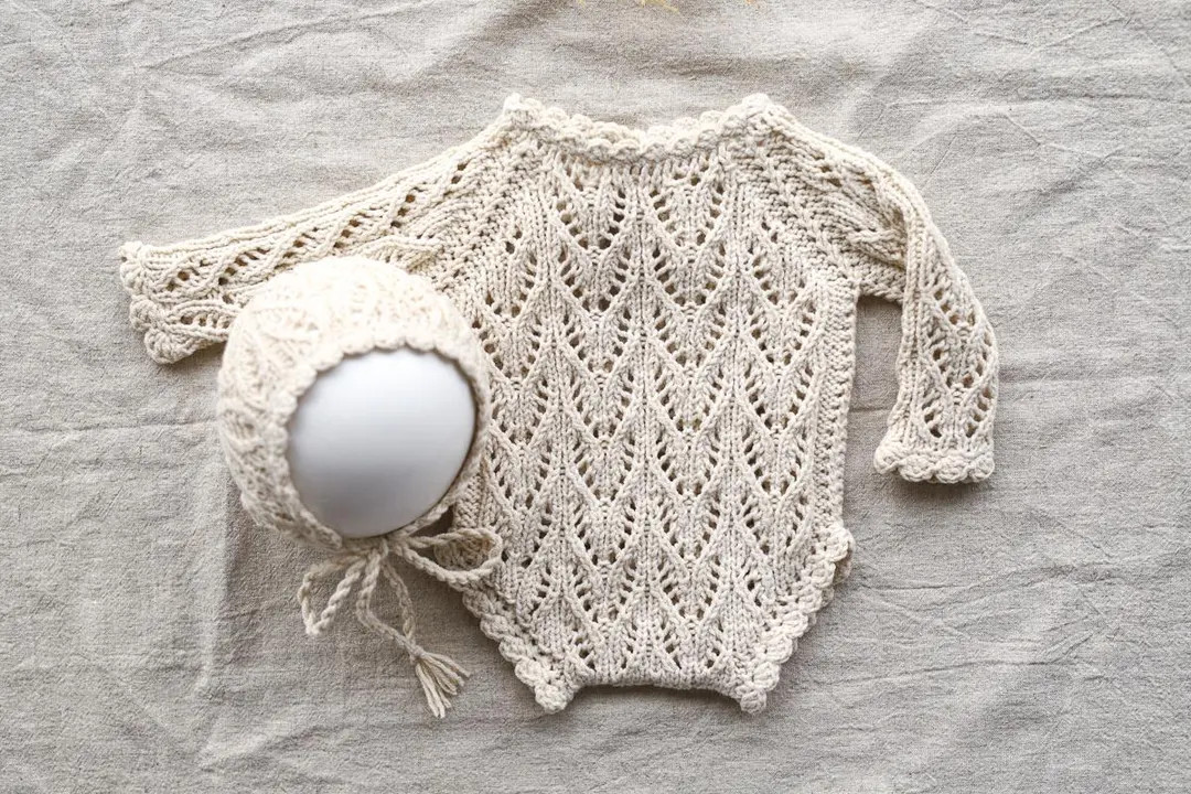 Knitted romper and bonnet,Newborn knitted Set,Newborn photography outfit,Сable knit romper,Pregn... | Etsy (US)