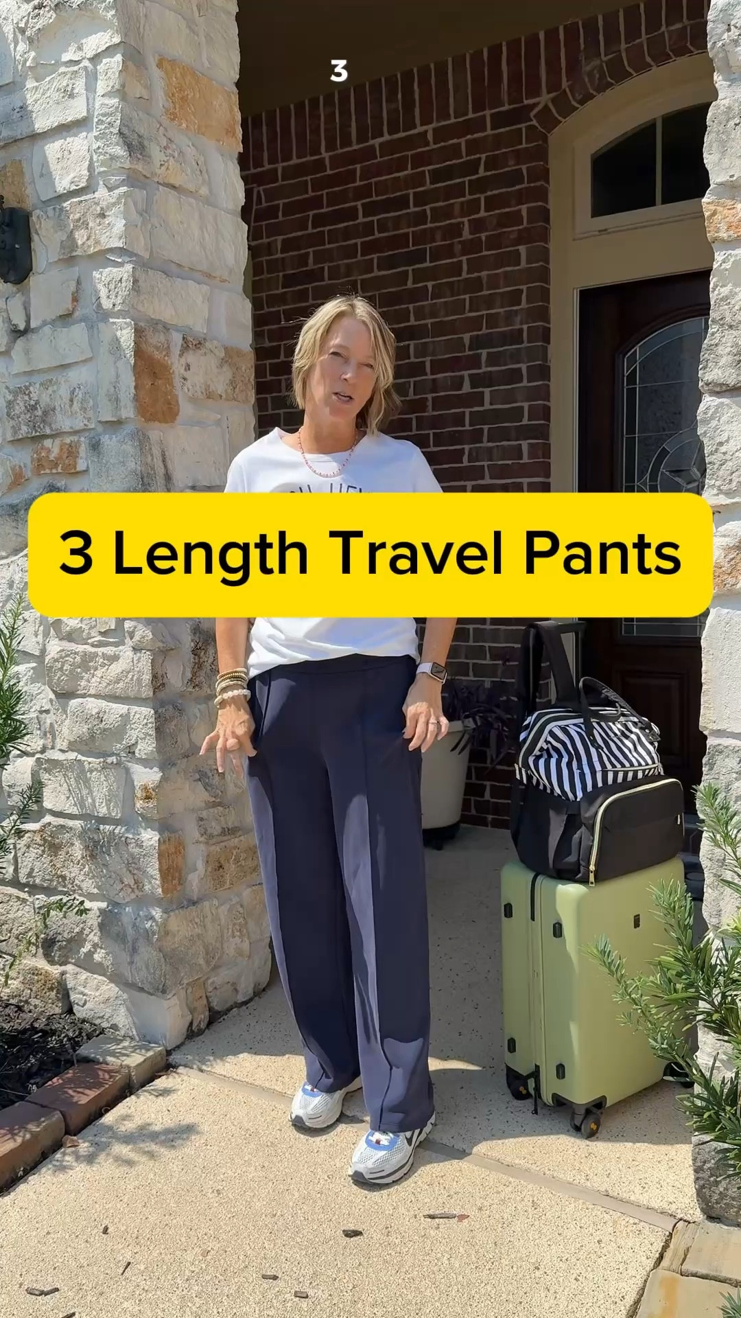 ✈️ 3 length travel outfit pants  💙 
1. These water-repellent joggers tons of stretch in the legs AND in the elastic waistband. Yet they have tummy control.
2. And then water-repellent hiking pants. These are straight and these taper.
3. These pants drape beautifully with an elastic waist and tummy control. Incredibly comfortable.

All 3 trousers come in 3 lengths for your travel style and body type.

👨🏼‍✈️ I’m a Houston pilot wife sharing tips to help you “travel the globe without a worry in the world” on YTube and IG. #traveltips #traveloutfits midlife, woman over 50, over 40 fashion, petite style, tall style, tall girl, 

#LTKTravel #LTKShoeCrush #LTKOver40
