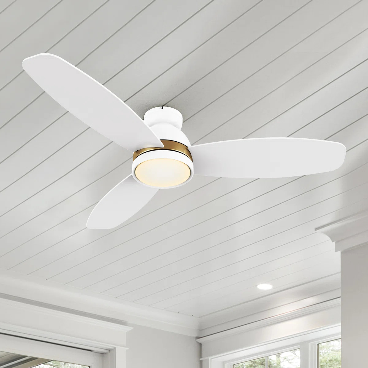 Smart Flush Mount Ceiling Fan with Light, Remote Control, DC Motor | Wayfair North America