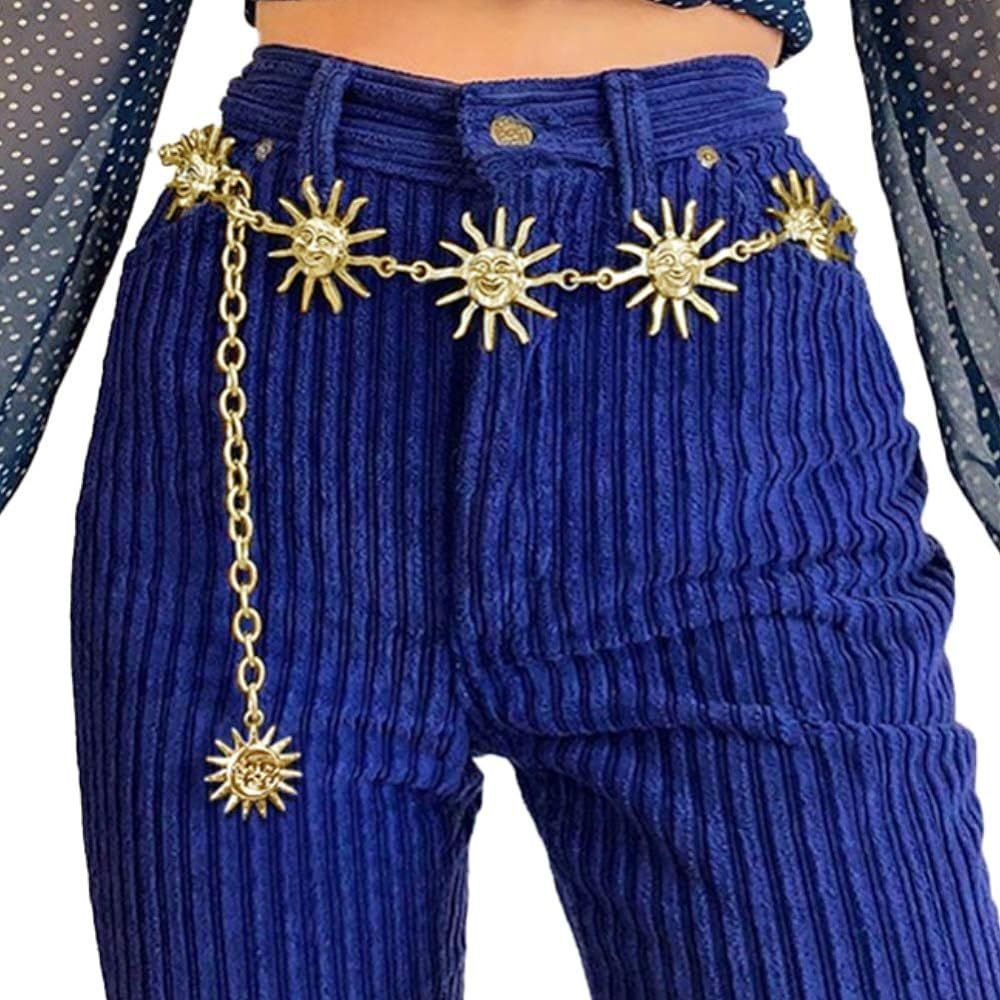 Women’s Moon Sun Shaped Chain Waist Belt Long Tie Bandage Belts Waistband Pants Accessories (On... | Amazon (US)