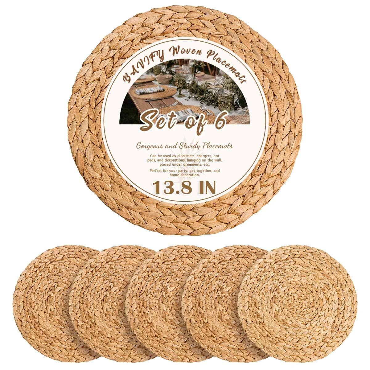 13.8 in Round Boho Placemats Set of 6, Woven Plate Chargers for Dining Table Decor Farmhouse Rust... | Amazon (US)