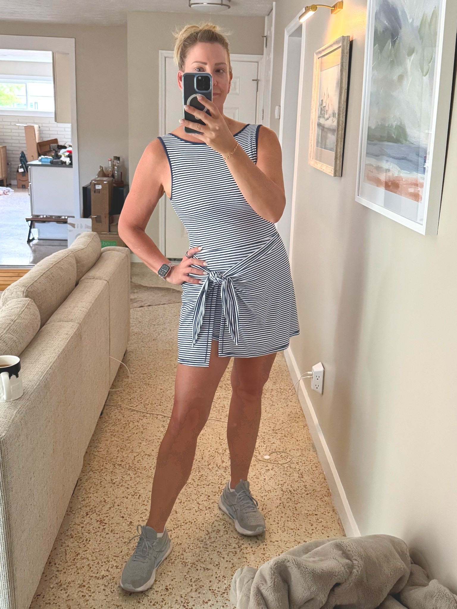 Give me all the tennis dresses! This one is perfect for walking, the farmers market, a day at Disney, and even some light tennis (I’d add a real sport bra though). 

Tie front skirt onesie. Cute navy and white striped. So soft! 

I am in a medium. 5’10 175lbs (right now). Y’all know I am working on my fitness! May as well look cute doing it! 

#fitnessootd #ootd #tennis #tennisdress 

#LTKActive #LTKMidsize #LTKOver40