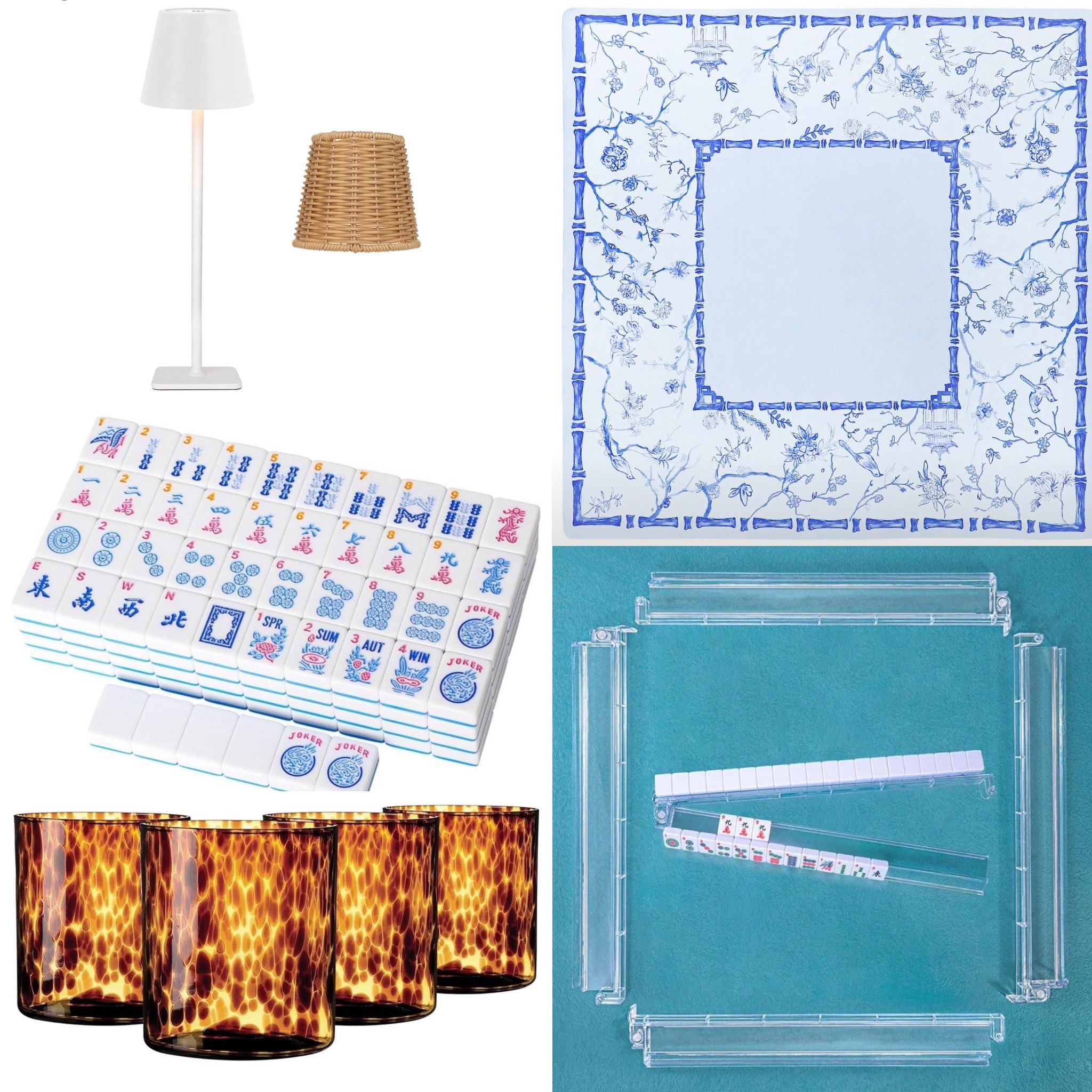 Mahjong set up
Cordless rattan lamp
Outdoor use
Amazon finds
Rack and pusher
Clear
Blue tiles
Blue bamboo mat
Tortoise glasses
Starter pack
Gift idea
New hobby
Game
Women gift idea 
Christmas 
For the woman who has everything 
Affordable 

#LTKHoliday #LTKGiftGuide #LTKCyberWeek