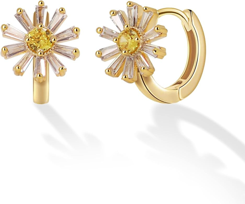 OZEL - Flower Earrings - Made in KOREA - Cute Stud Huggie Earrings for Women trendy - 14K Gold Pl... | Amazon (US)