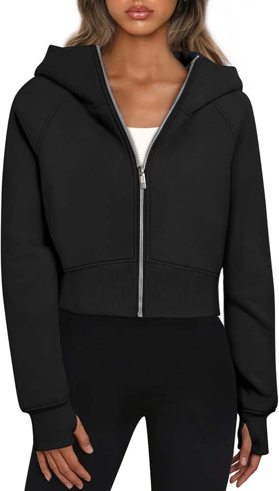 Trendy Queen Womens Zip Up Hoodies Cropped Sweatshirts Fall Outfits Casual Hooded Pullover Sweate... | Amazon (US)
