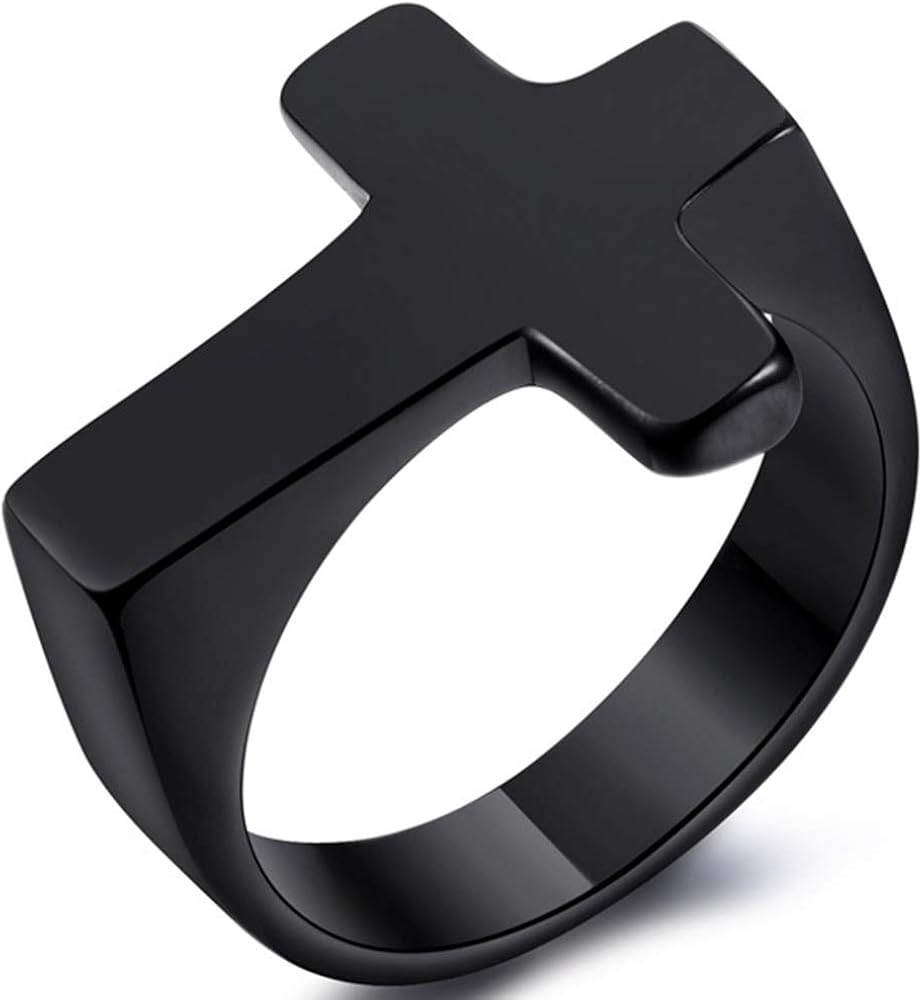 Jude Jewelers Stainless Steel Christian Sideways Cross Signet Style Ring | Amazon (US)