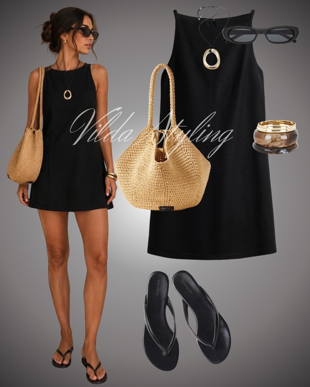 Classic Black & Neutrals 🖤✨ The ultimate chic little black dress styled for summer! Paired with a straw tote bag, minimalist black sandals, statement gold jewelry, and cool sunnies for an effortlessly chic look. Shop this full outfit via the link in my bio! ☀️🌴 #LTKunder100 #SummerStyle #LBD #VacationLook

#LTKsummer #LTKdresses #LTKstyletip
