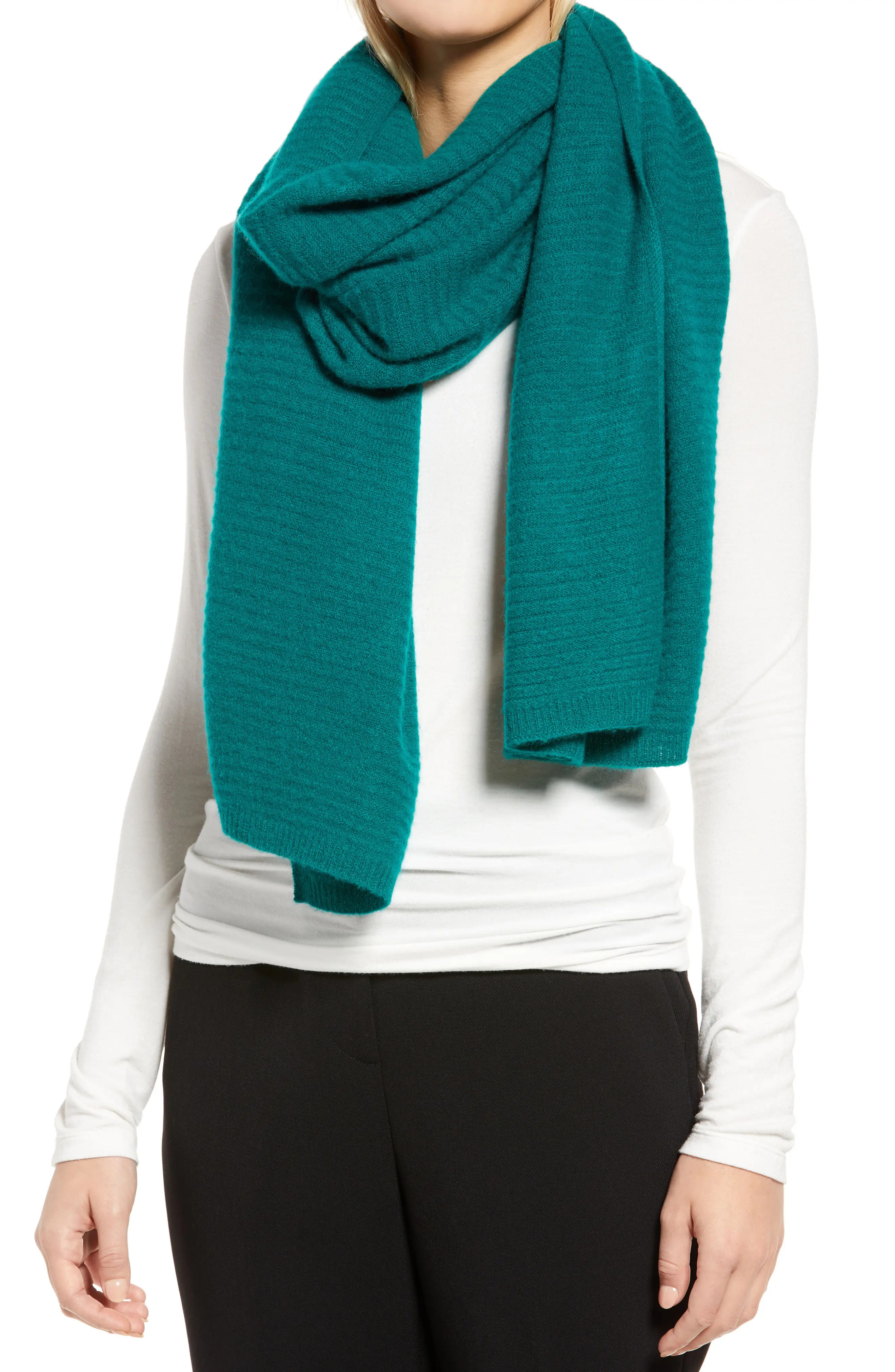 Nordstrom Cashmere Rib Scarf in Green at Nordstrom | Nordstrom