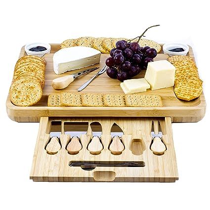 XL Cheese Board And Knife Set - Natural Bamboo Charcuterie Board - Excellent Cheese Tray - Large ... | Amazon (US)