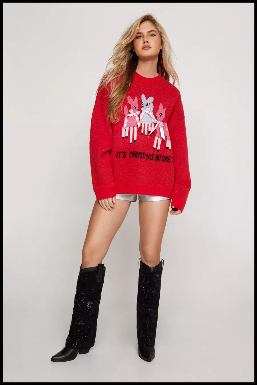 Emmy Lupin Deer Bow Christmas Sweater | Nasty Gal US