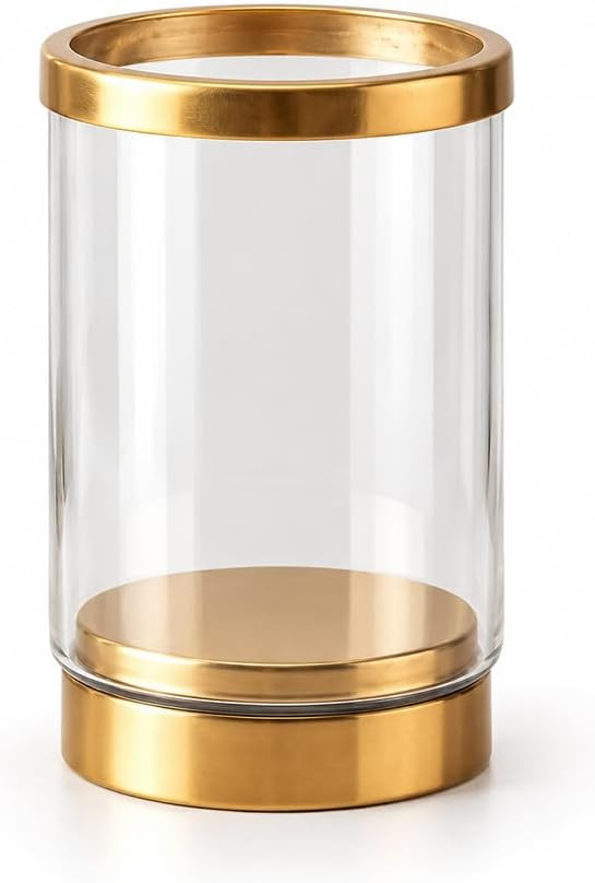 Serene Spaces Living Gold Rimmed Glass Cylindrical Hurricane, Fancy Table Decor, Small Measures 7.25" Height x 4.25" Diameter | Amazon (US)