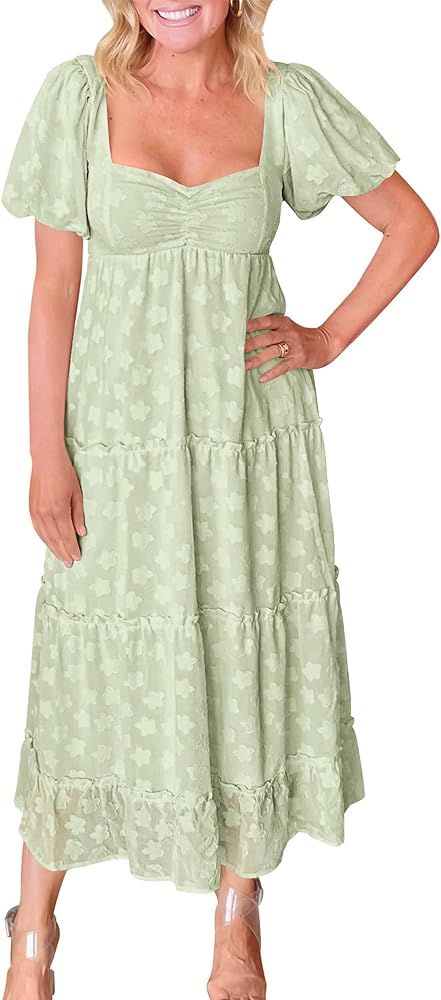 BTFBM Women's Summer Floral Dresses 2024 Casual Short Sleeve Square Neck Ruffle Long Beach Dress ... | Amazon (US)