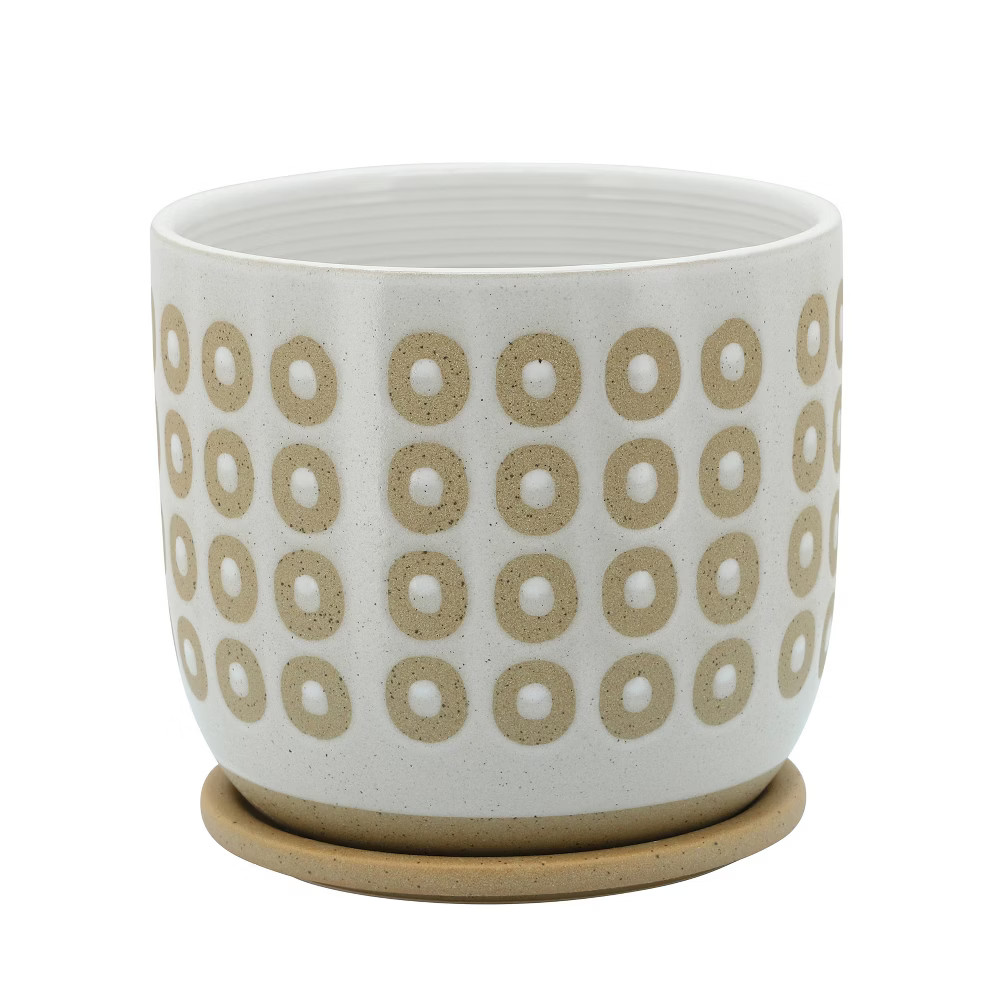 7"" Circles Ceramic Planter with Saucer White - Sagebrook Home | Target