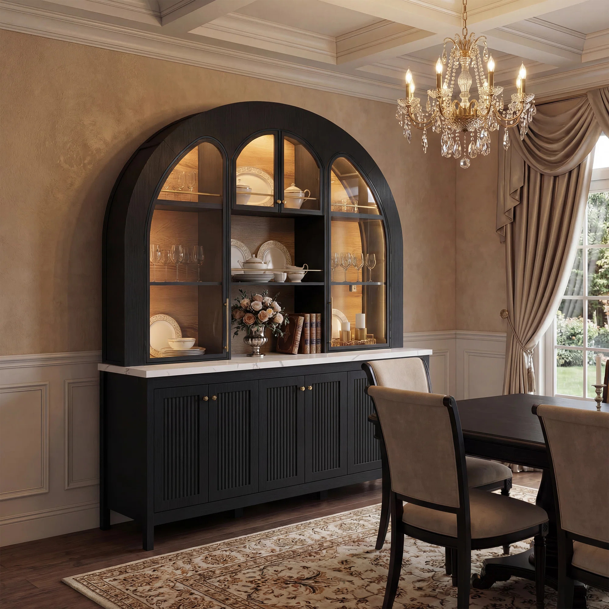 63" W Kitchen Pantry With Arched Huttch | Wayfair North America