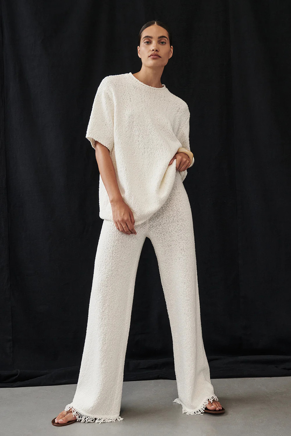 SUE OFF WHITE FRINGE KNIT PANT | DISSH