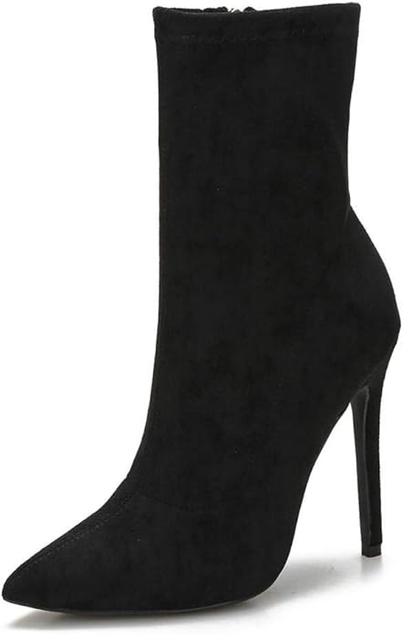 Women's Sock Booties Suede Heels Ankle Boots Sexy Pointed Toe Mid Calf Boots Comfortable Stiletto... | Amazon (US)