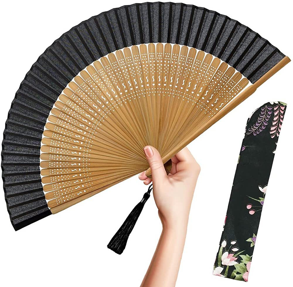 OMyTea Folding Hand Fan for Women - Foldable Chinese Japanese Vintage Bamboo Silk Fan - for Hot F... | Amazon (US)