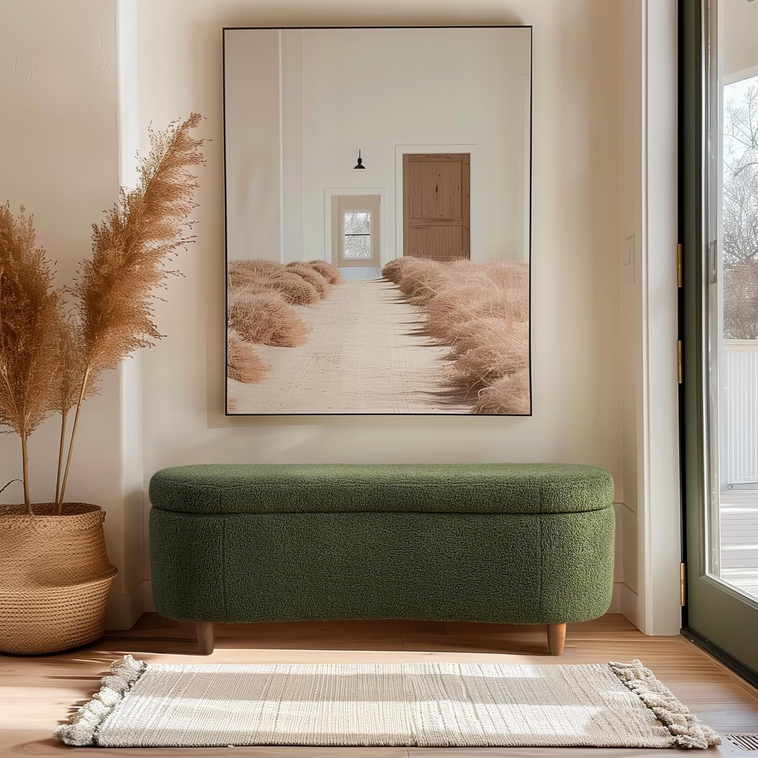 Bailey Boucle-Style Curved Storage Accent Bench | Amazon (US)
