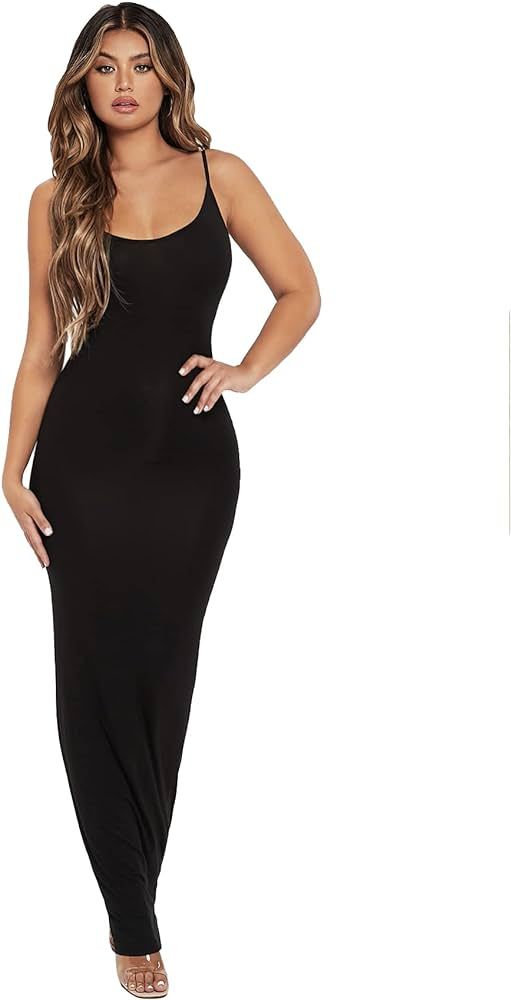 SOLY HUX Women Summer Spaghetti Strap Square Neck Sleeveless Tight Fitted Long Bodycon Maxi Dress Su | Amazon (US)