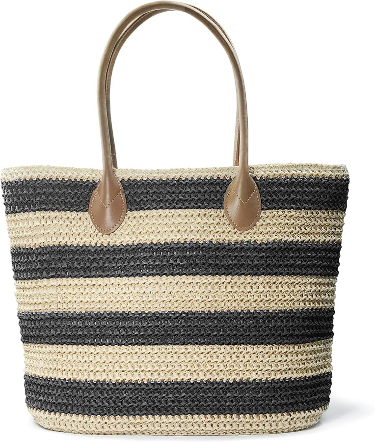 Striped Synthetic Straw Women's Tote Light Weight Vaction Shoulder Handbag | Amazon (CA)