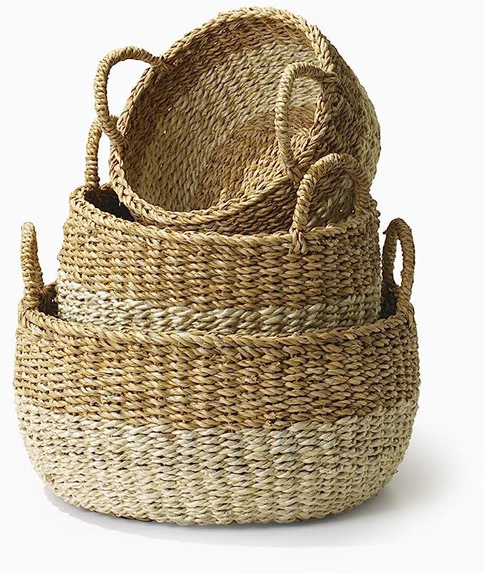Fab Habitat Storage Basket Set with Handles - Handmade, Natural, Seagrass - Wicker Organizer for ... | Amazon (US)