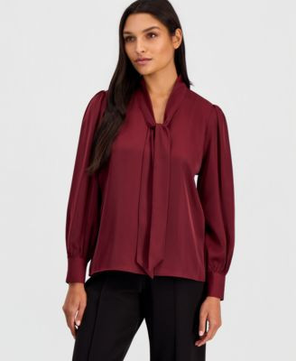 T Tahari Women's Tie-Neck Long-Sleeve Blouse - Rambling Rose | Macy's