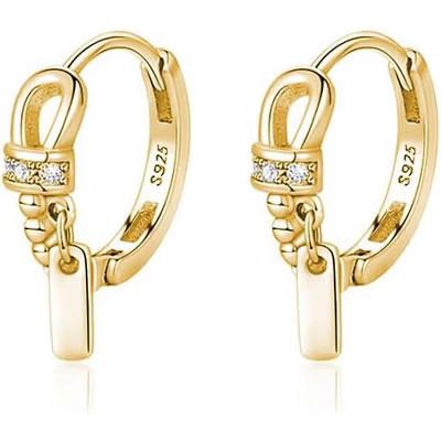 Solid 925 Sterling Silver Minimalist Hoops | Versatile CZ Huggie Earrings Gold One Size | Target